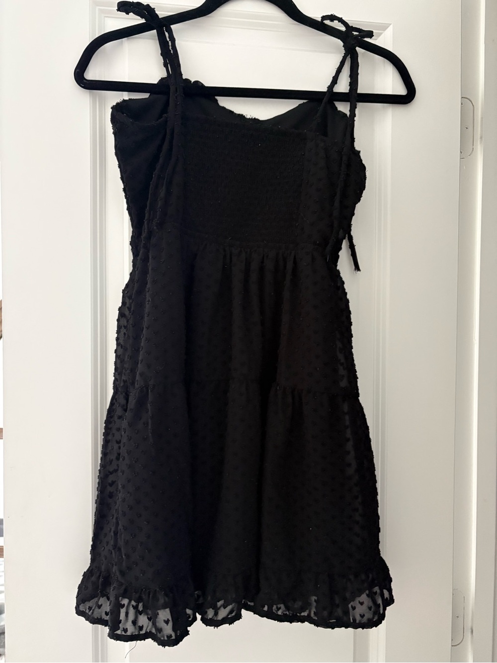 Girls Black Swiss Dot Tie-Shoulder Sundress